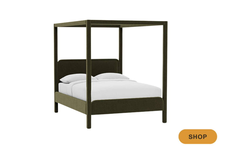 Contemporary forest green canopy bed with clean lines and minimalist design