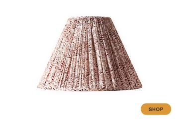 Pleated linen lamp shade with delicate mauve floral print texture