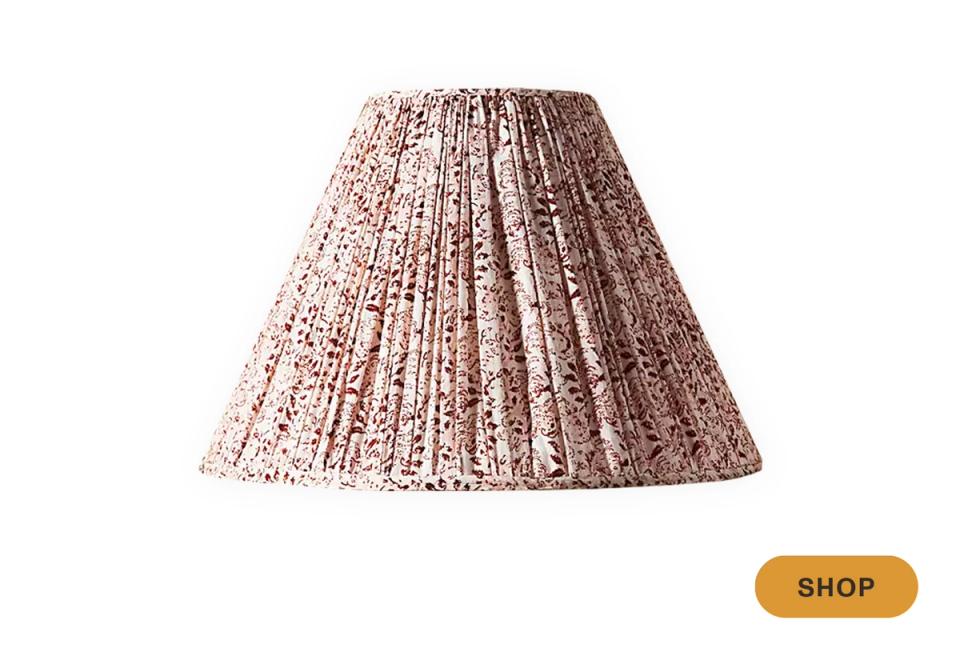 Pleated linen lamp shade with delicate mauve floral print texture