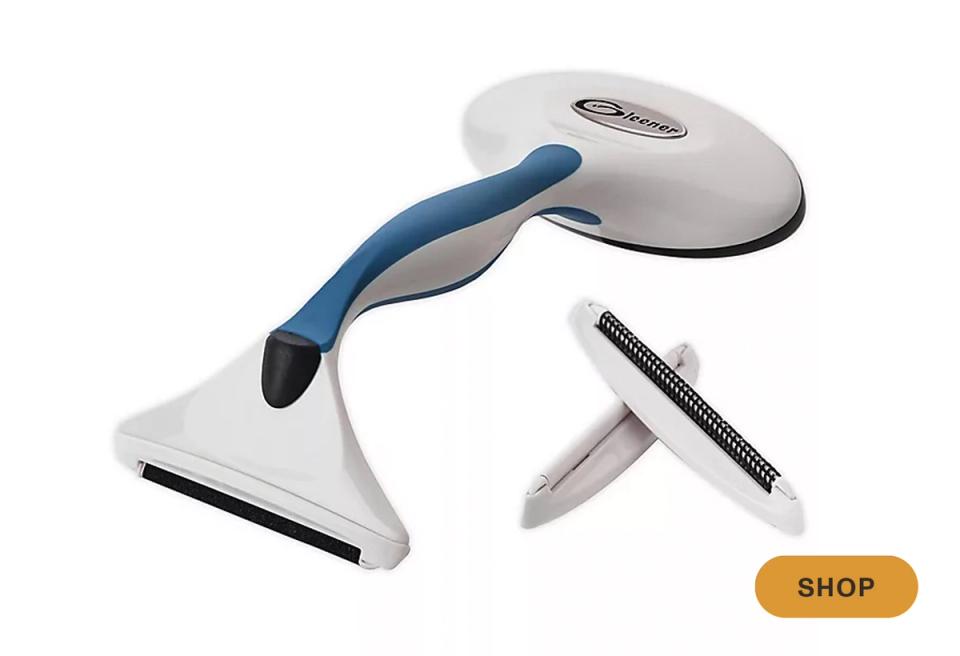 Contemporary white and blue handheld steamer with ergonomic design