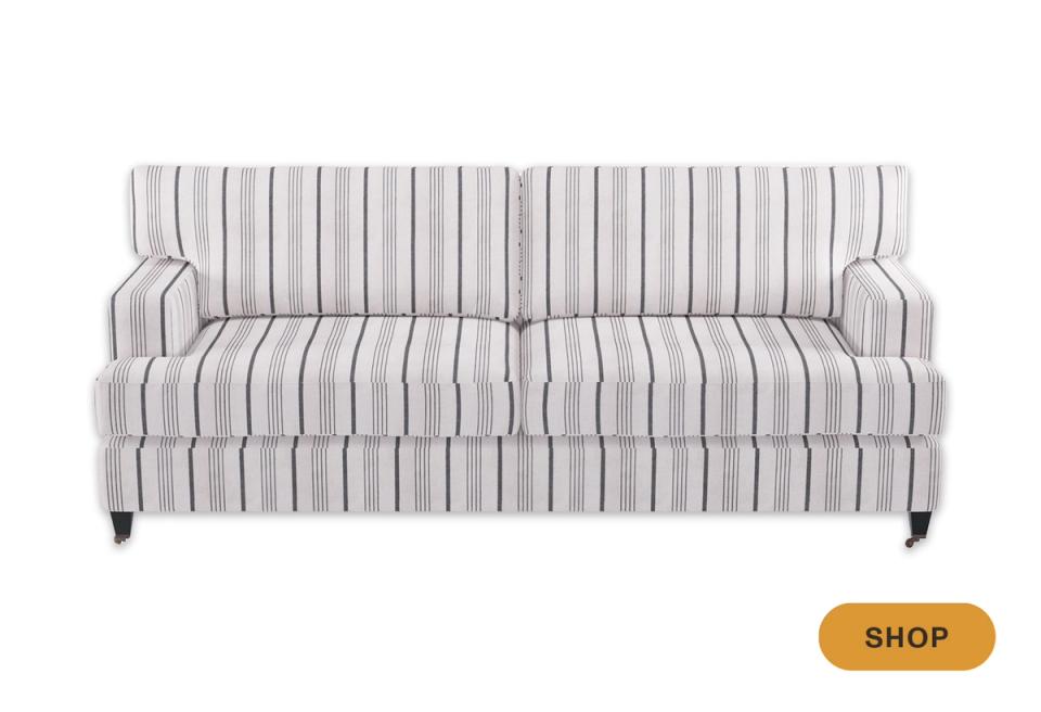 Contemporary gray striped sofa with streamlined silhouette and clean lines