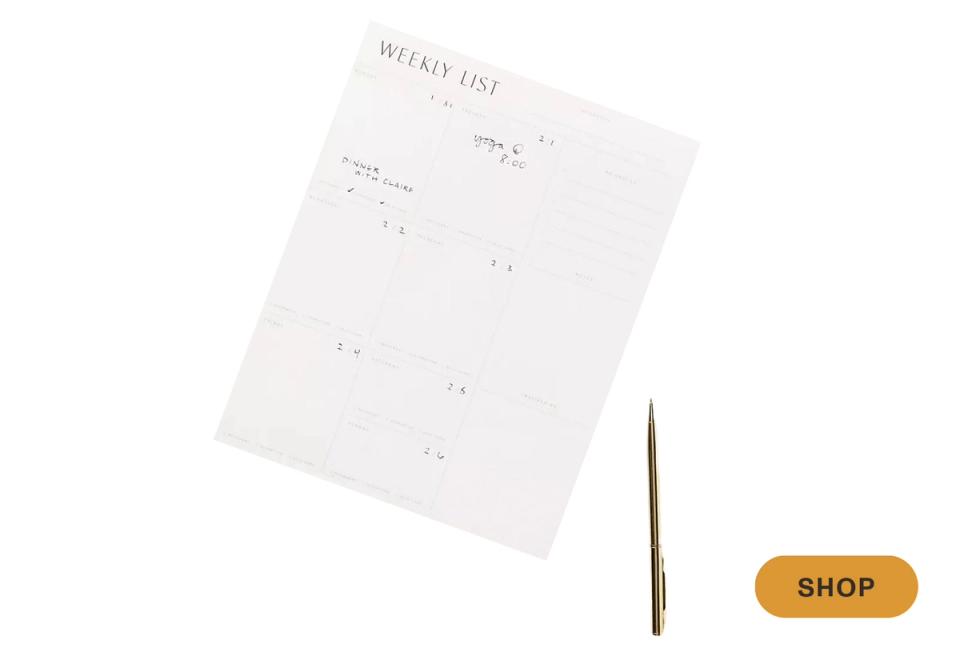 Minimalist weekly list notepad with refined, understated design