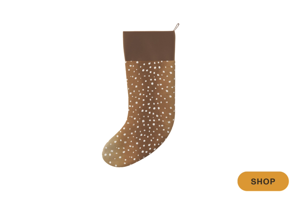 Earthy polka dot Christmas stocking in warm brown and cream tones