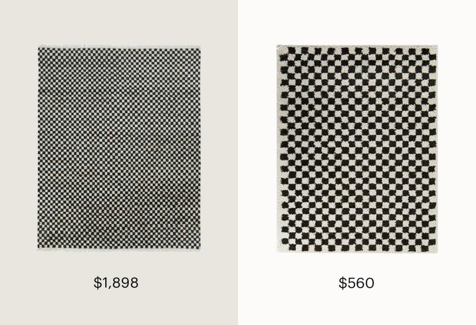 Graphic black and white checkered pattern rugs with bold geometric design in contemporary style