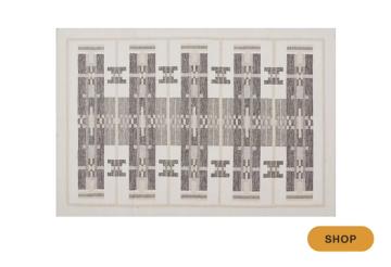 Contemporary gray and white area rug with abstract linear grid and textural layered design