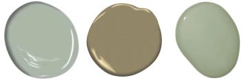 Sage green and taupe paint swatches showing trending neutral color palette options.