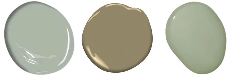 Sage green and taupe paint swatches showing trending neutral color palette options.