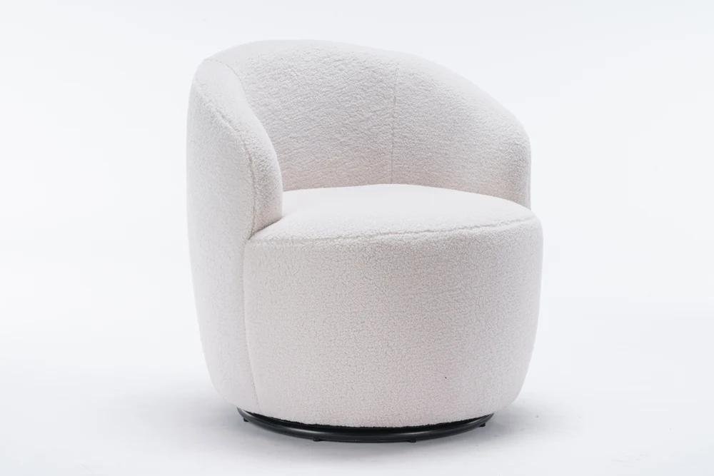 Teddy swivel barrel accent chair in ivory boucle