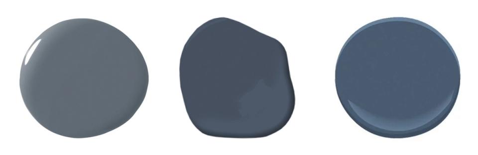 Paint swatch collection featuring slate, charcoal, and soft blue-gray color variations