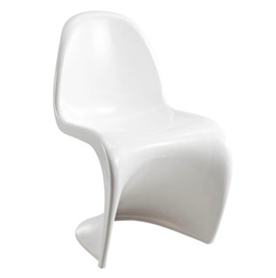 Pure white futuristic chair showcasing sleek organic curves and molded one-piece construction
