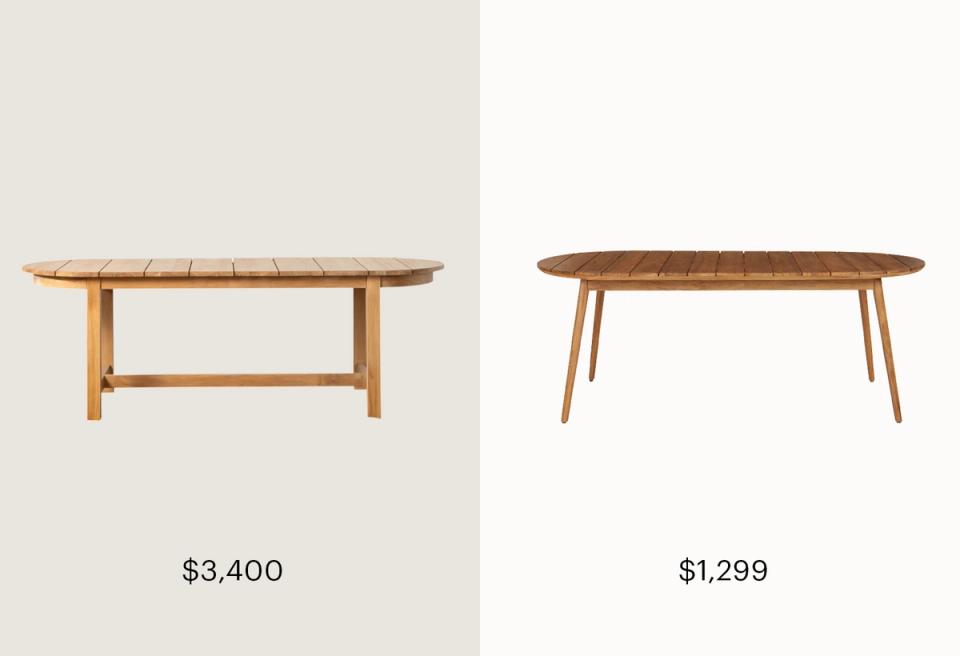 Light wood outdoor dining tables with clean, scandinavian-inspired lines