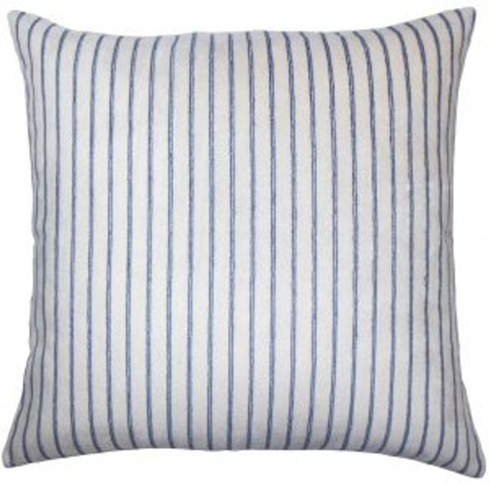 Blue and white striped linen pillow with classic nautical aesthetic
