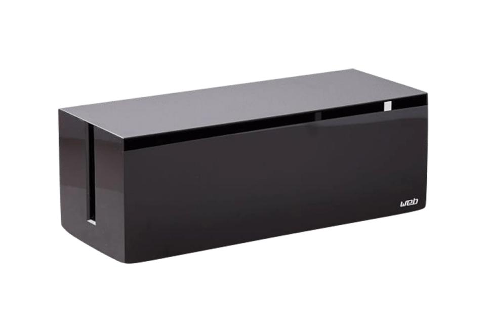 Modern black cable management box with clean, tech-forward styling