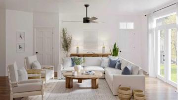 Bright, airy traditional living room with cream upholstery, natural wood accents, and soft neutral palette creating a serene, timeless atmosphere.