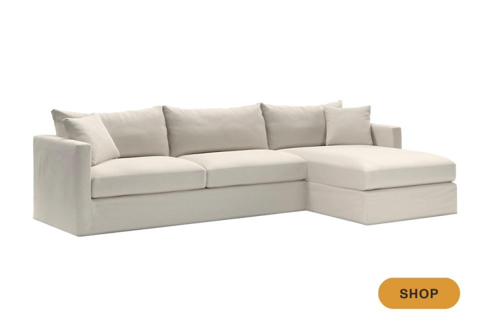 Contemporary light beige sectional with soft proportions and relaxed modern appeal