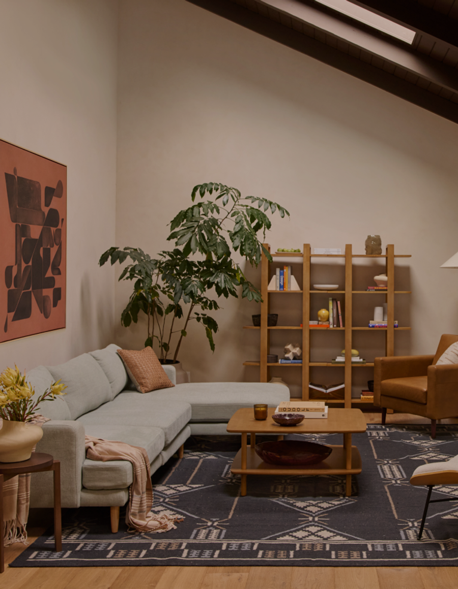 Picturesque living room with white sofa