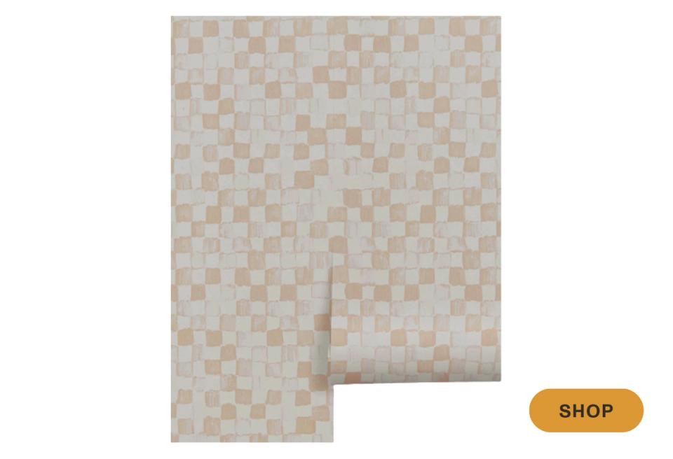 Soft neutral checkerboard wallpaper in warm beige and cream tones