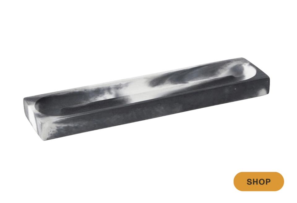 Sleek black and silver desk organizer tray with contemporary minimalist design