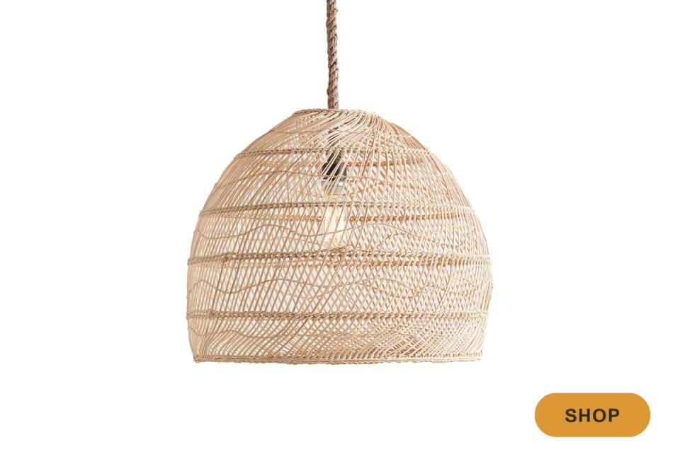 Coastal woven rattan pendant with natural fiber texture and relaxed bohemian appeal