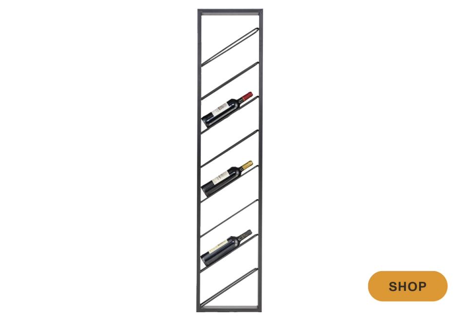 Minimalist metal wine rack with geometric diagonal design and industrial aesthetic