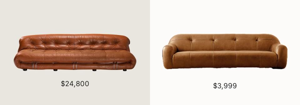 Rich cognac leather sofas showcasing curved modern and traditional tufted silhouettes
