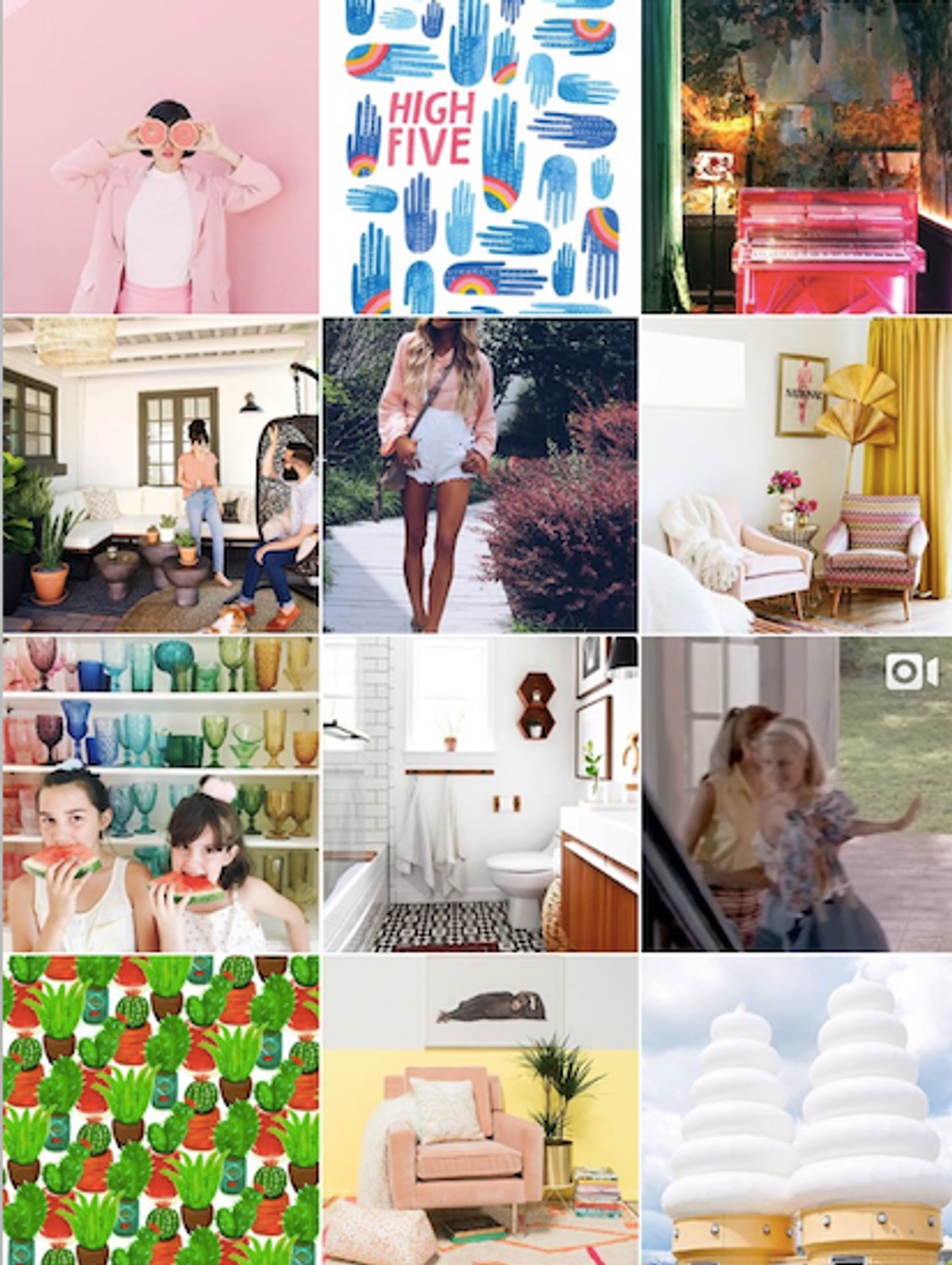 Playful, eclectic maximalist mood mixing pastels, botanical prints, and bold vintage accents