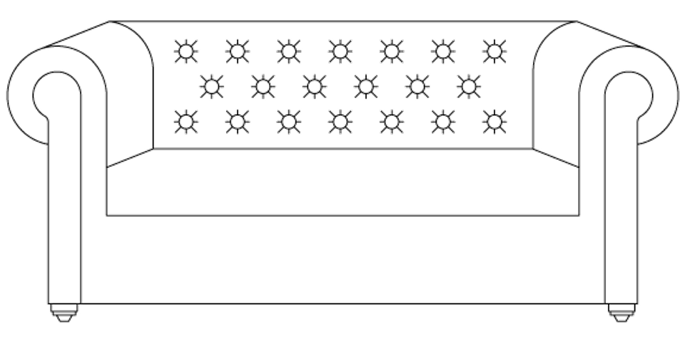 Classic rolled-arm Chesterfield sofa with nailhead trim and patterned upholstery