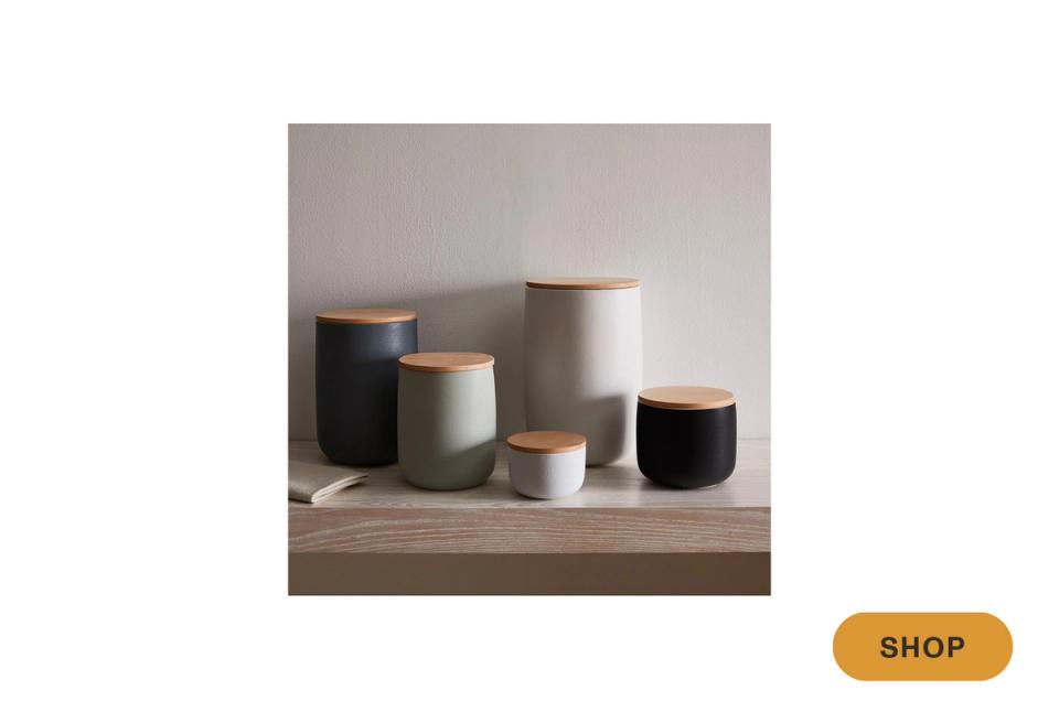 Minimalist stoneware storage containers in warm and cool earth tones