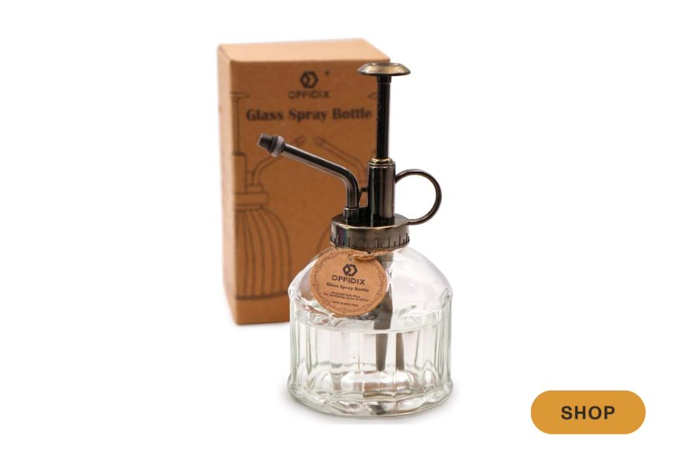 Vintage-inspired glass cleaning spray bottle with natural wood pump dispenser
