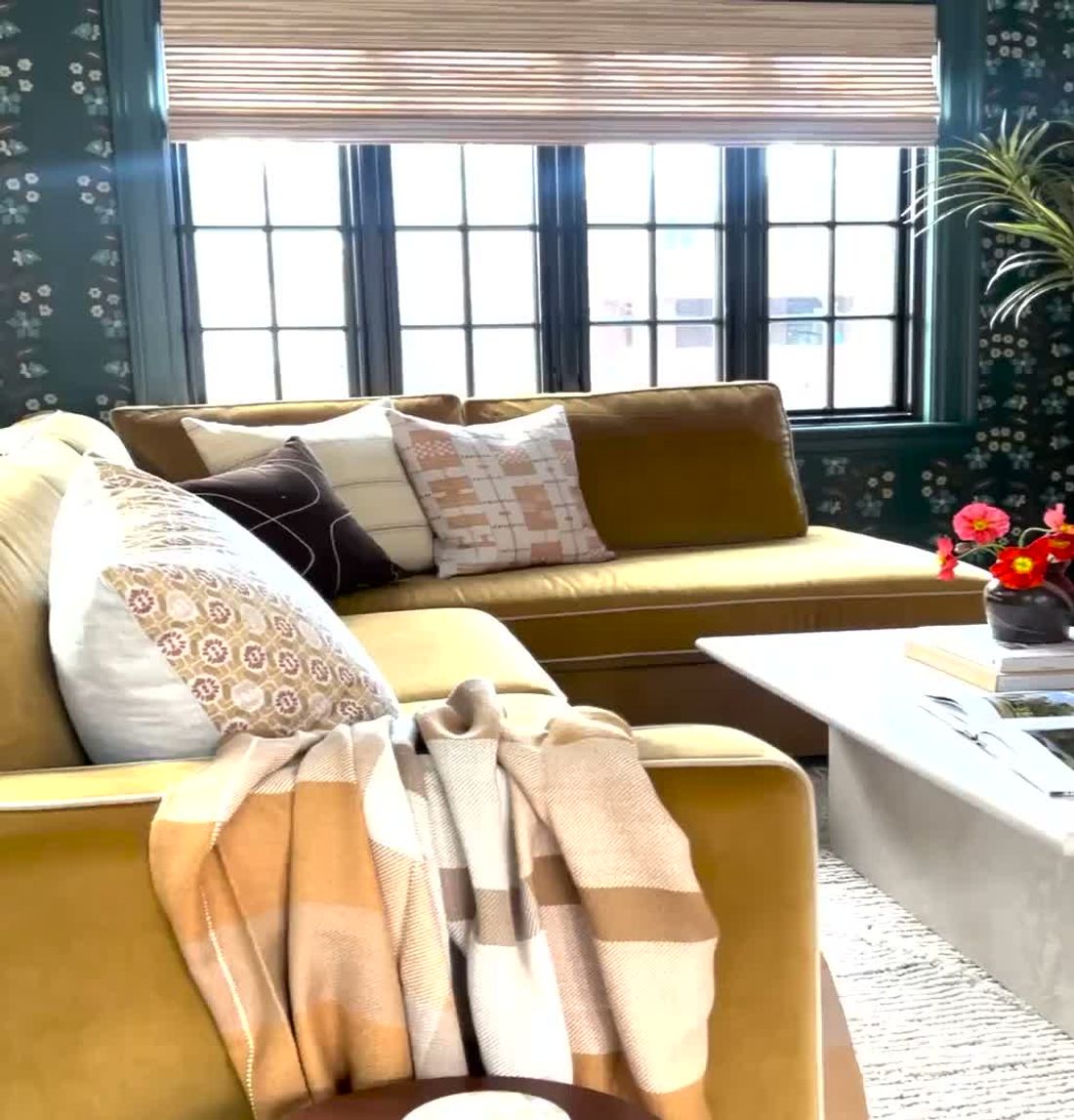 A finished, styled living room