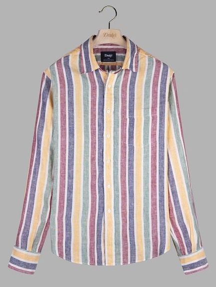 Primary Multi Colour Broad Stripe Linen Spread Collar Shirt