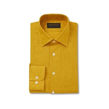 New & Lingwood Mustard Soft Collar Standard Fit Linen Shirt