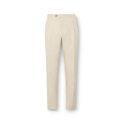 New & Lingwood Cream Single Pleat Linen Trousers