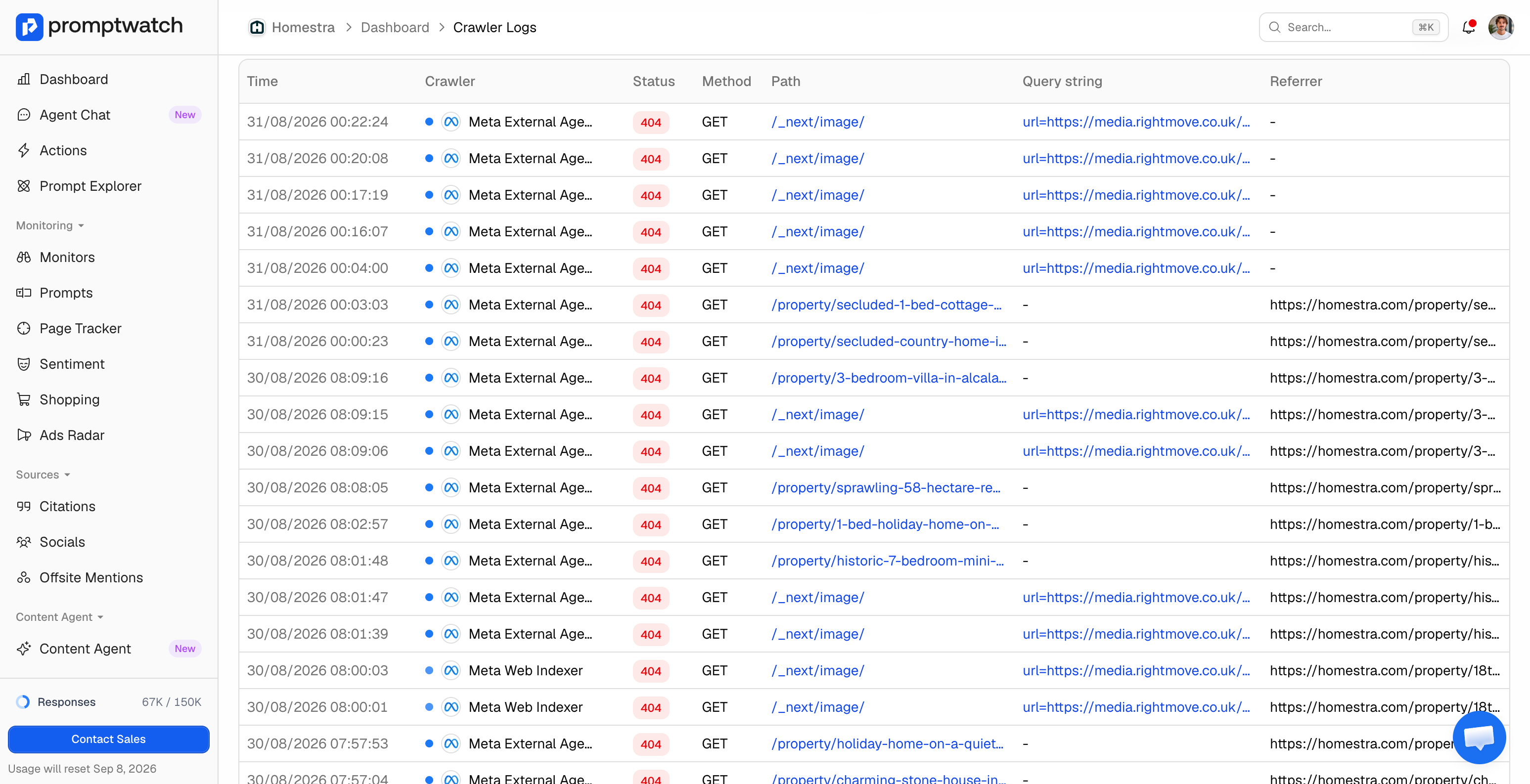Homestra Crawler Logs Promptwatch