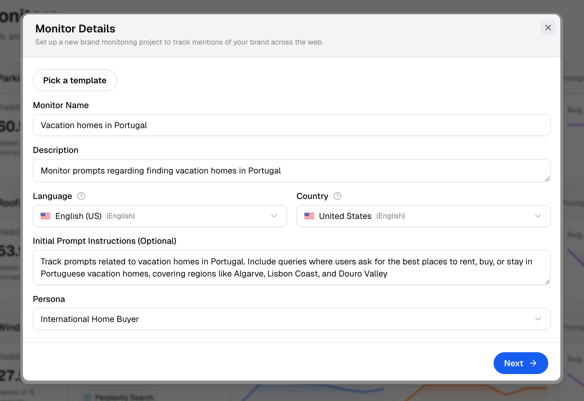 Define Monitor Settings