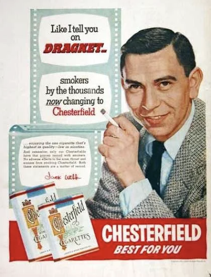 Ad from 70s, man smoking Chesterfield cigarette