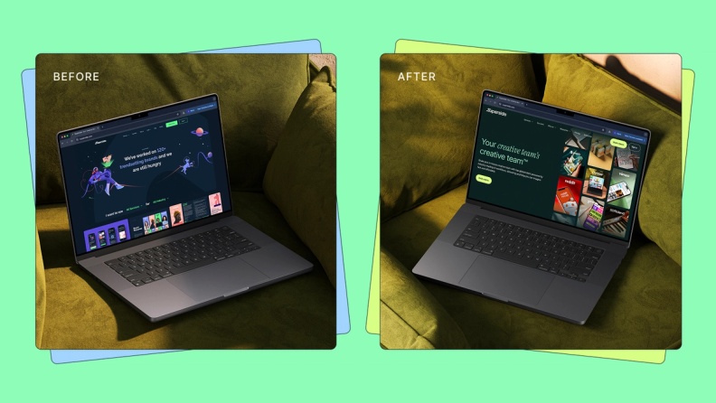 Before and after Superside's rebrand