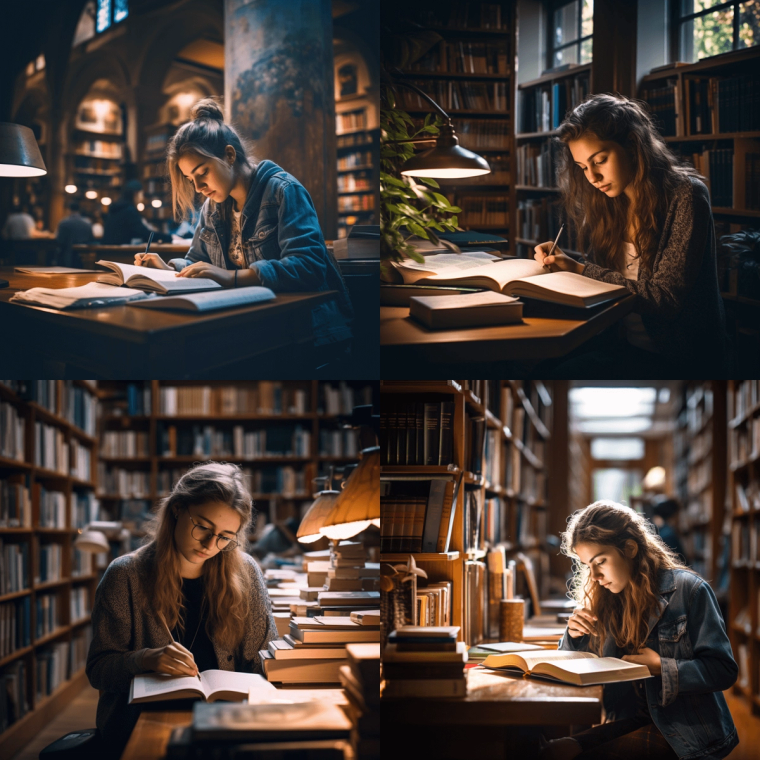 A student studying in a library