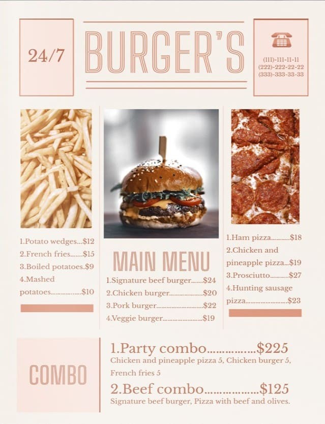 burger and restaurant menu template