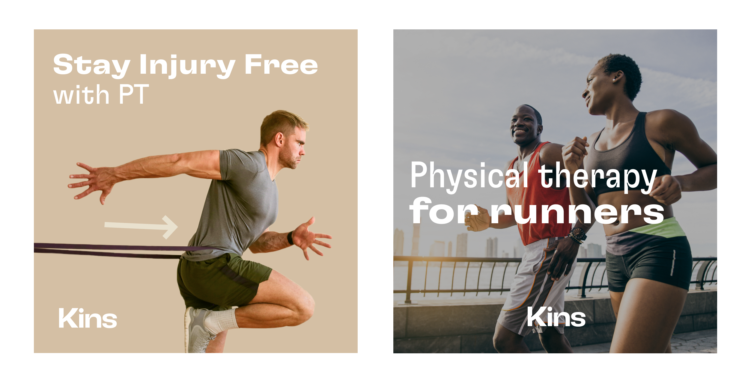 A pair of ads for Kins physiotherapy that have been customized to feature runners.