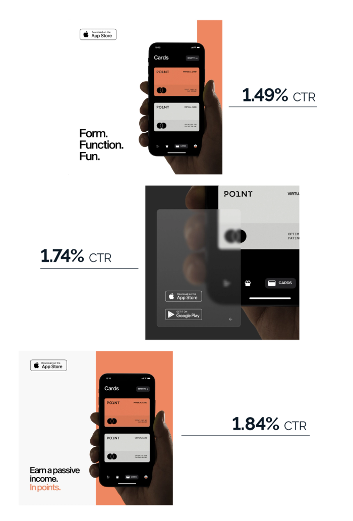 An image that demonstrates how ads featuring the color orange and focusing on the reward points and app performed best. 