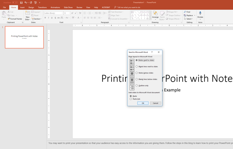Select Notes next to slides