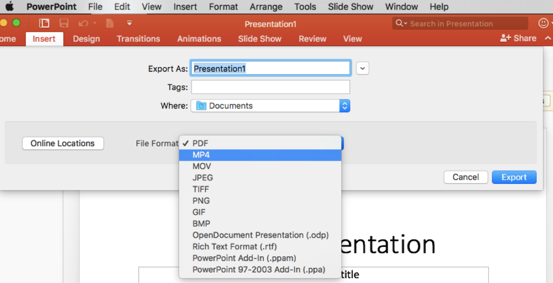 how to save powerpoint presentation as video on mac