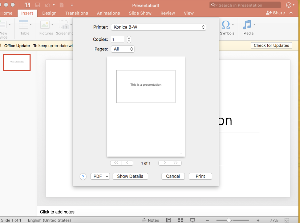 print powerpoint with lines for notes on mac