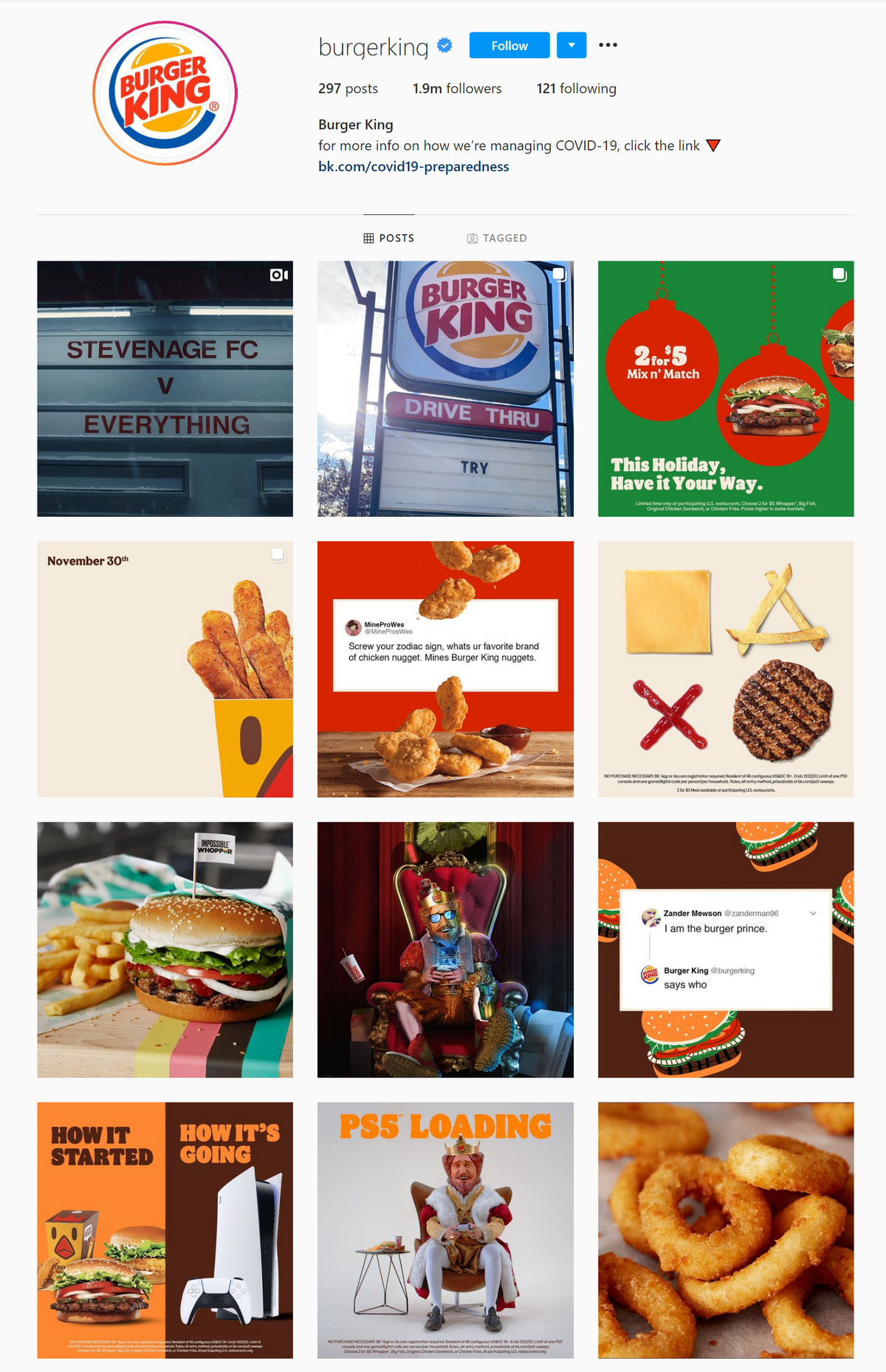 Instagram'da Burger King sosyal medya tasarım tablosu