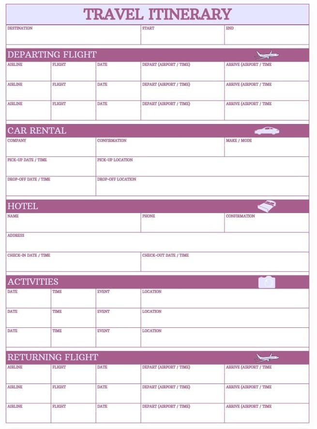 travel logistics template