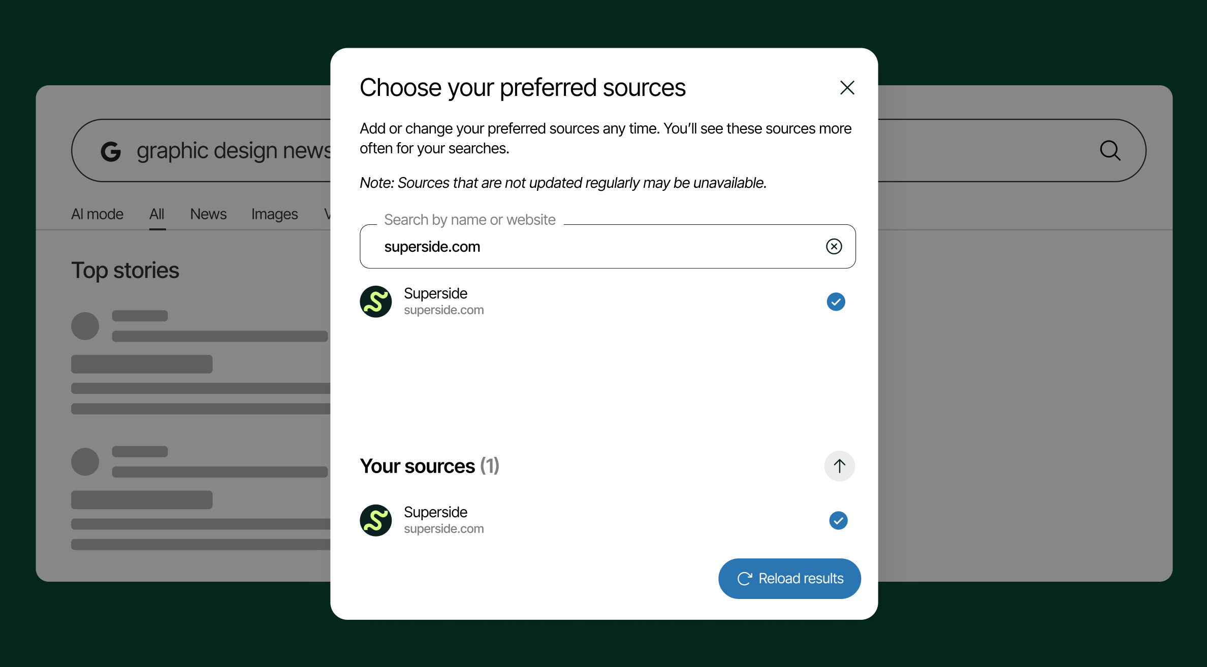 Preferred sources and superside showing