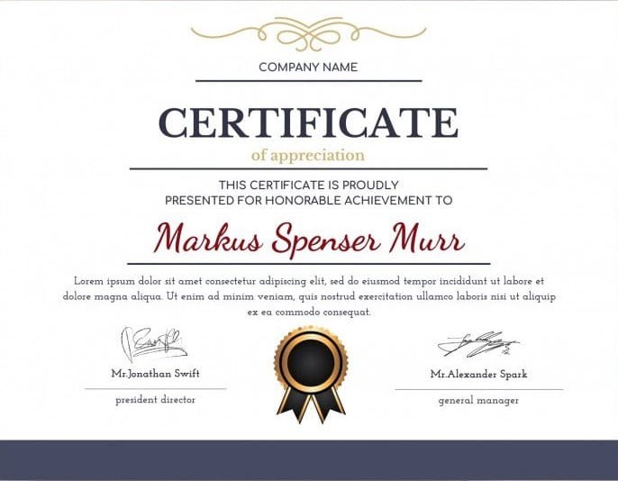 professional experience certificate