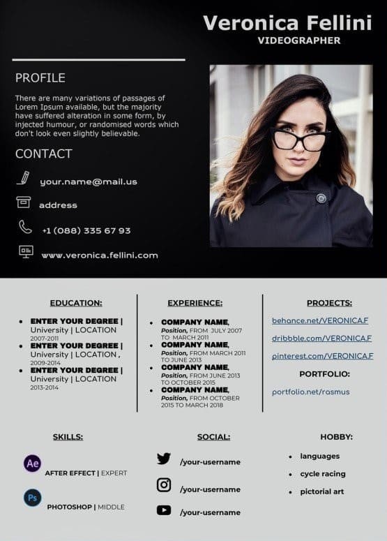 professional videographer resume free template