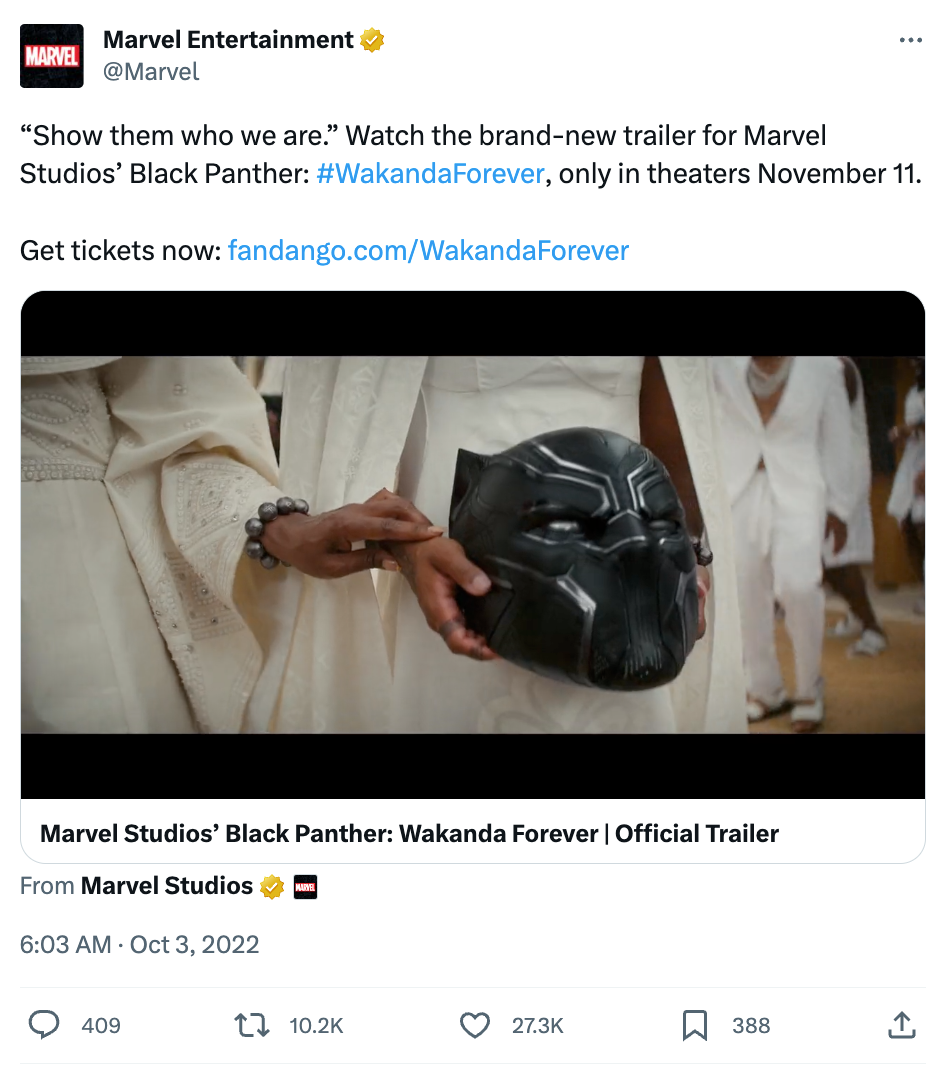 "Show them who we are." - Black Panther: Wakanda Forever promotion on Twitter